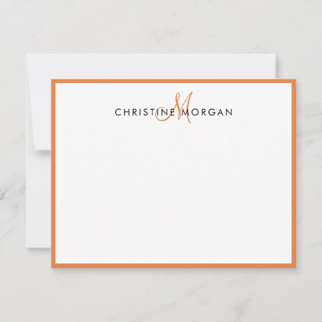 Orange simple chic minimalist monogram name card (Front)