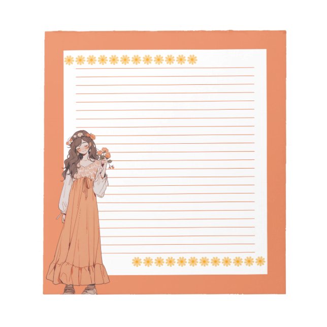 Orange Simple Cute Anime Boho Notepad (Front)