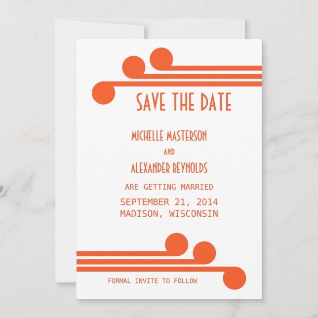 Orange Simple Deco Chic Save the Date Invite (Front)