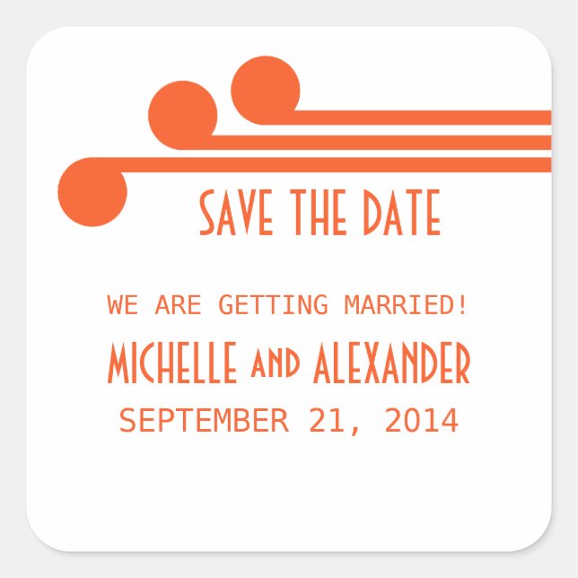 Orange Simple Deco Chic Save the Date Stickers (Front)