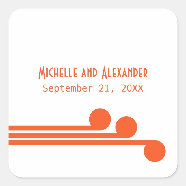 Orange Simple Deco Chic Wedding Stickers (Front)