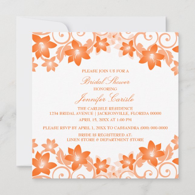 Orange Simple Floral Bridal Shower Invite (Front)