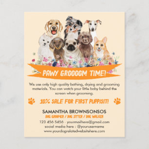 Orange Simple Floral Illustrated Dog groomer Flyer