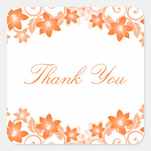 Orange Simple Floral Thank You Stickers