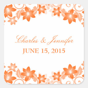 Orange Simple Floral Wedding Stickers