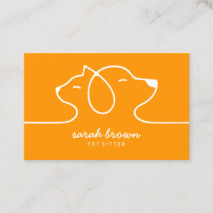 Orange Simple Line Logo Cat Dog Pet Business Card