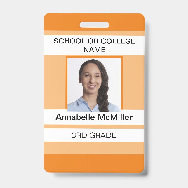 Orange Simple Teacher ID Badge (Front)