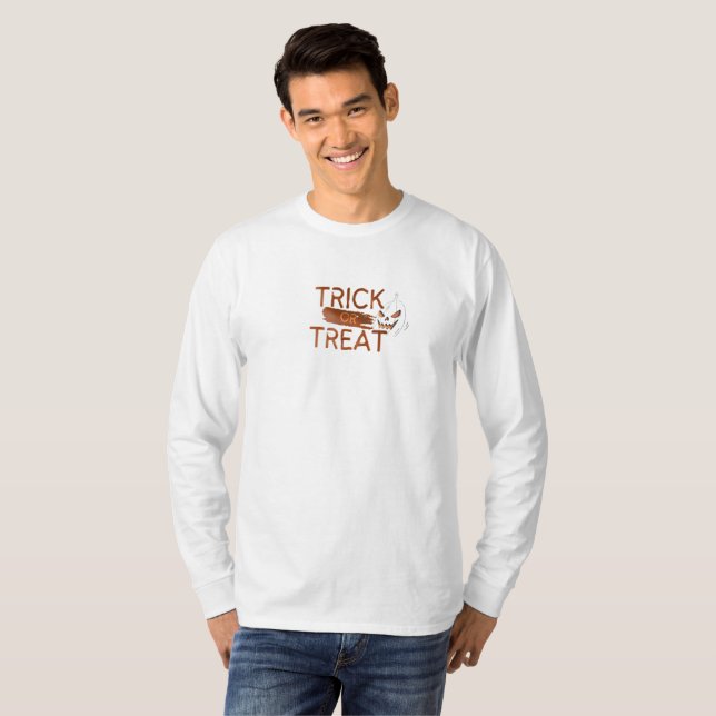 Orange Simple Trick or Threat Long Sleeve T-Shirt (Front Full)