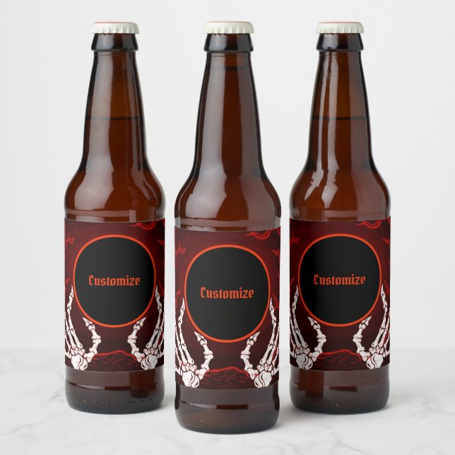 Orange Skeleton Hands Beer Bottle Label (Bottles)