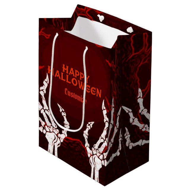 Orange Skeleton Hands Medium Gift Bag (Front Angled)
