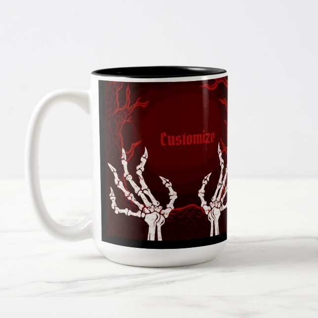 Orange Skeleton Hands Two-Tone Coffee Mug (Left)