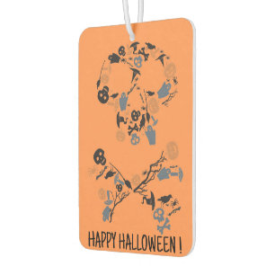 Orange Skull and Crossbones bats ghosts  Car Air Freshener