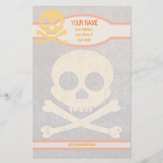 Orange Skull Distressed Personalised Stationery (Front)