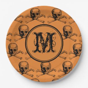 Orange Skull Halloween Personalised Monogram Paper Plate