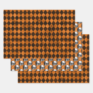Orange Skulls and Sunflower Series Design 12 Wrapping Paper Sheet