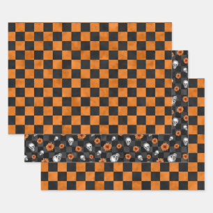 Orange Skulls and Sunflower Series Design 14 Wrapping Paper Sheet
