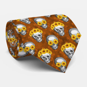 Orange Skulls and Sunflower Series Design 1  Tie