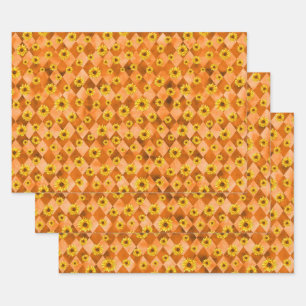 Orange Skulls and Sunflower Series Design 2   Wrapping Paper Sheet
