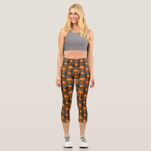 Orange Skulls and Sunflower Series Design 3 Capri Leggings