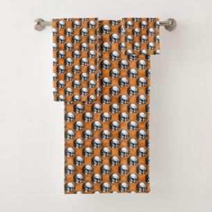 Orange Skulls and Sunflower Series Design 6 Bath Towel Set
