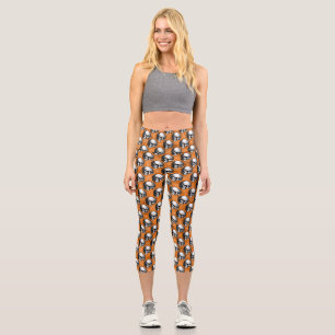 Orange Skulls and Sunflower Series Design 6  Capri Leggings