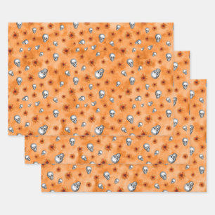 Orange Skulls and Sunflower Series Design 8 Wrapping Paper Sheet