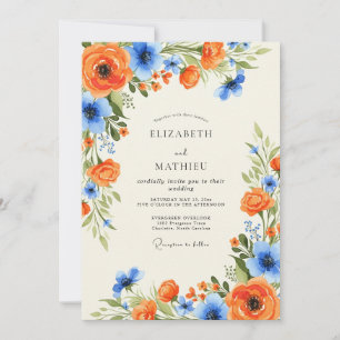 Orange Sky Blue Charming Spring Wedding Invitation
