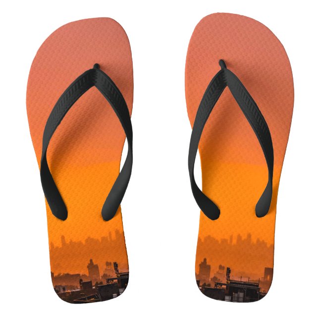 orange sky over the city flip flops (Footbed)