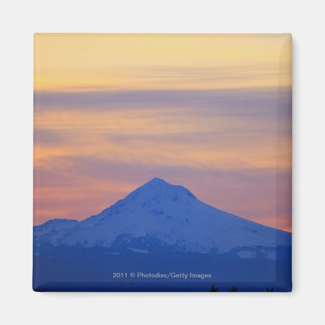 Orange Sky Snow Capped Blue Mountain Magnet (Front)