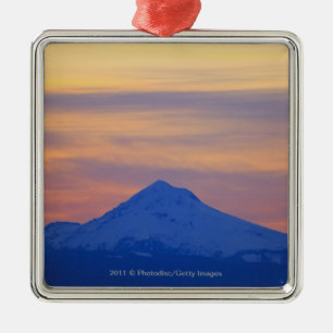 Orange Sky Snow Capped Blue Mountain Metal Tree Decoration