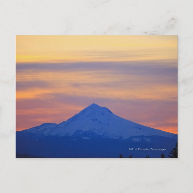 Orange Sky Snow Capped Blue Mountain Postcard (Front)