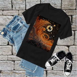 Orange Sky with Moon and Witch On Broom T-Shirt