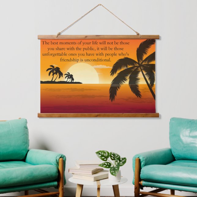 Orange sky with Palm Tree Silhouette Hanging Tapestry (Living Room)