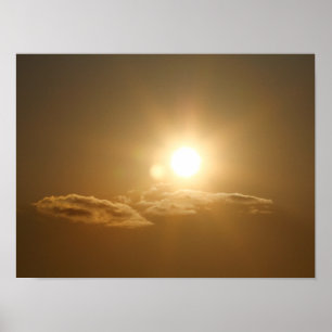 Orange Sky with Sun and Clouds Poster