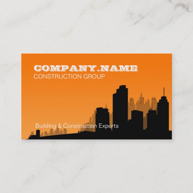 Orange Skyline Construction Business Card (Front)