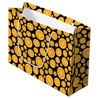 Orange Slice Citrus Fruit Black Large Gift Bag