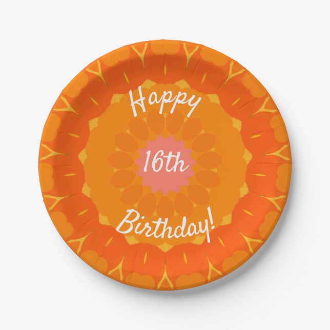 Orange Slice Kaleidoscope Party Paper Plate (Front)