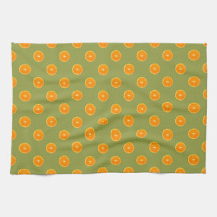 Orange Slice on Lime Green Background Tea Towel