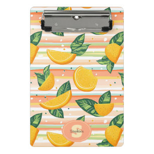 Orange Slice Pattern with Green Leaves on Pastel Mini Clipboard