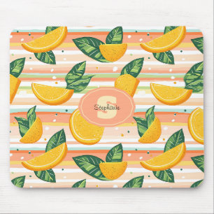 Orange Slice Pattern with Green Leaves on Pastel Mouse Mat