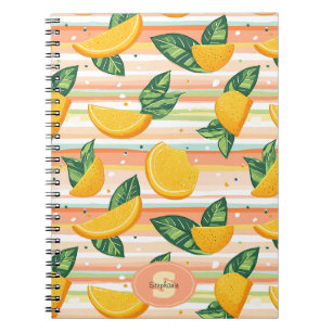 Orange Slice Pattern with Green Leaves on Pastel Notebook
