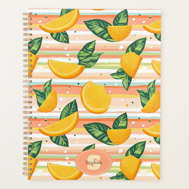 Orange Slice Pattern with Green Leaves on Pastel Planner (Front)