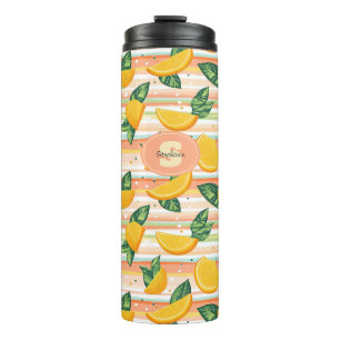 Orange Slice Pattern with Green Leaves on Pastel Thermal Tumbler