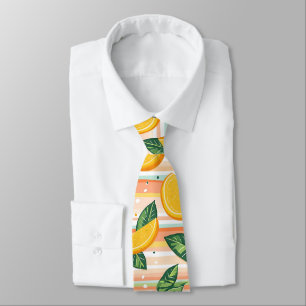 Orange Slice Pattern with Green Leaves on Pastel Tie
