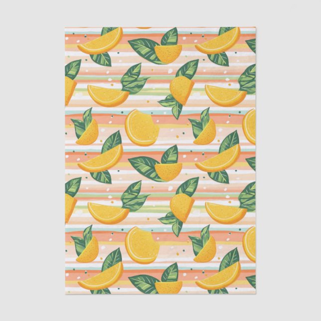 Orange Slice Pattern with Green Leaves on Pastel Tissue Paper (Front)
