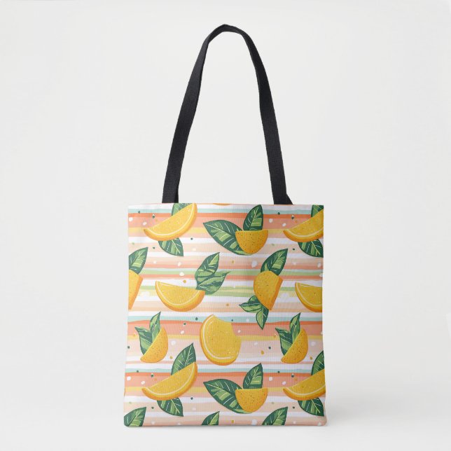 Orange Slice Pattern with Green Leaves on Pastel Tote Bag (Front)