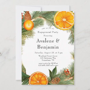 Orange Slice Pine Wreath Engagement Party Invitation