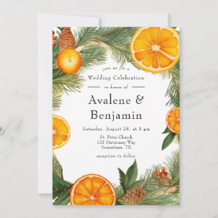 Orange Slice Pine Wreath Wedding Celebration Invitation