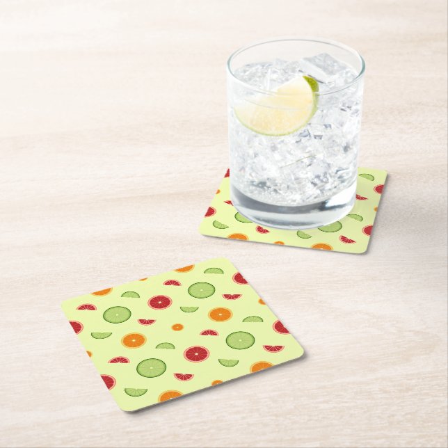 Orange Slice Seamless Pattern Square Paper Coaster (Insitu)