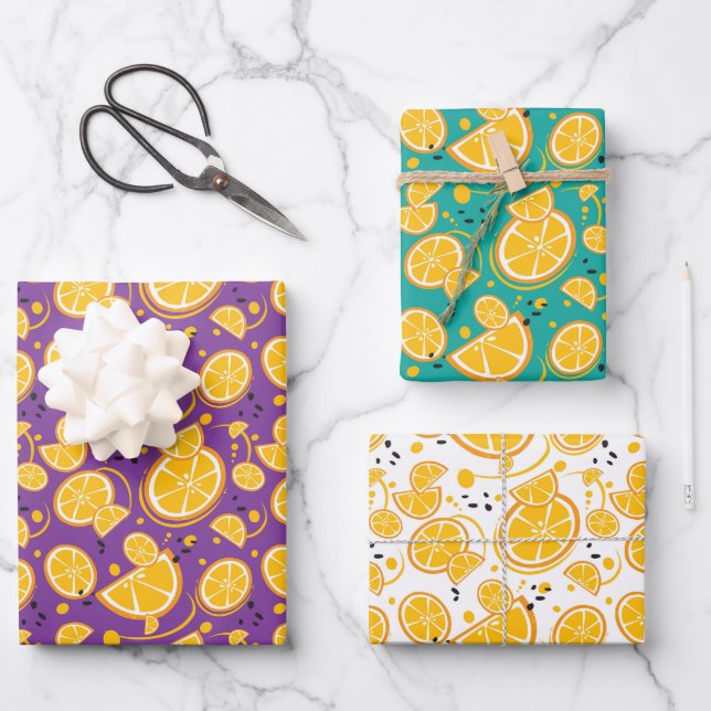Orange Slices Citrus Sweet Fruit Design Pattern Wrapping Paper Sheet (Front)